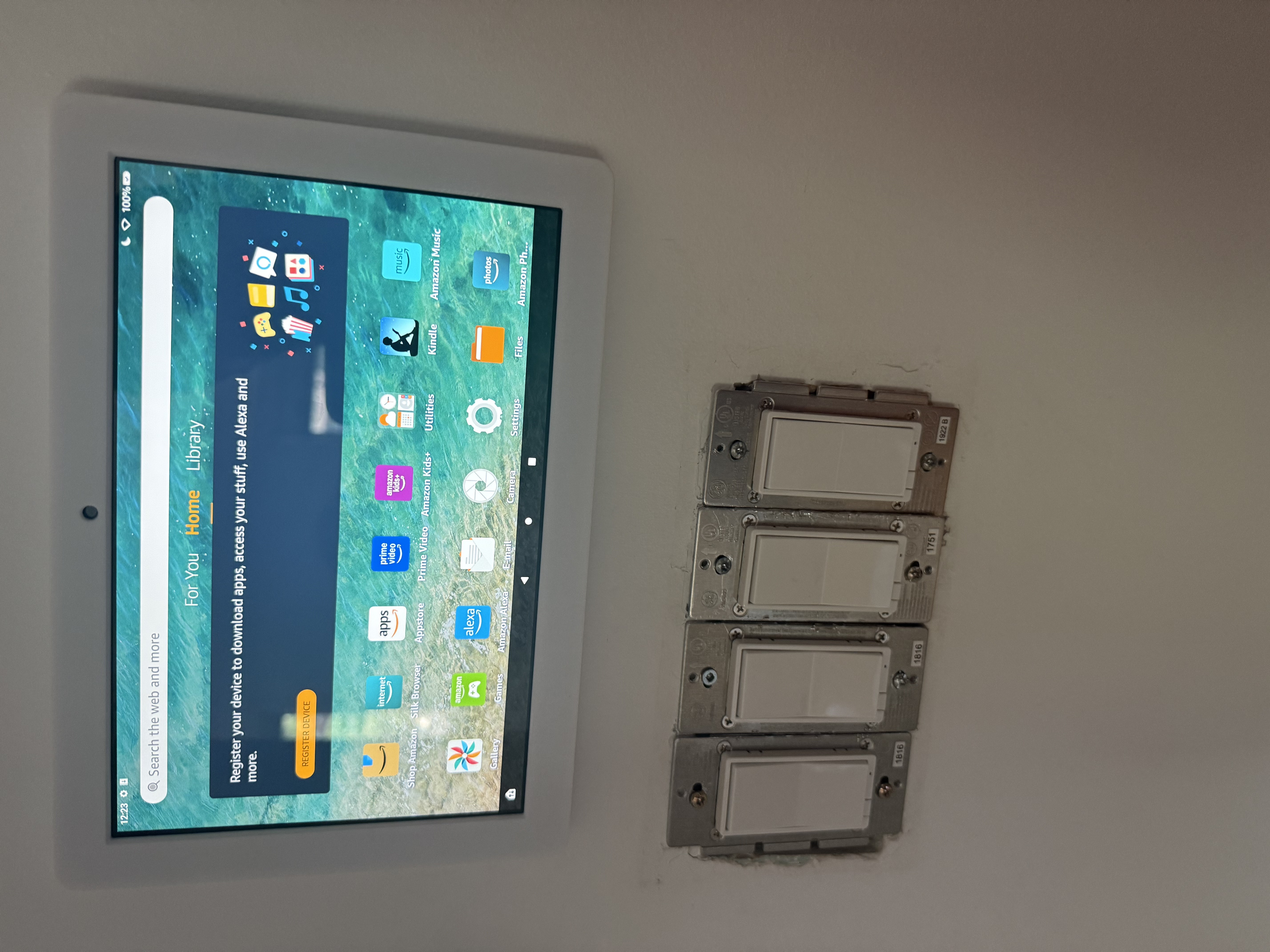 Alexa touch panel mounted on wall
